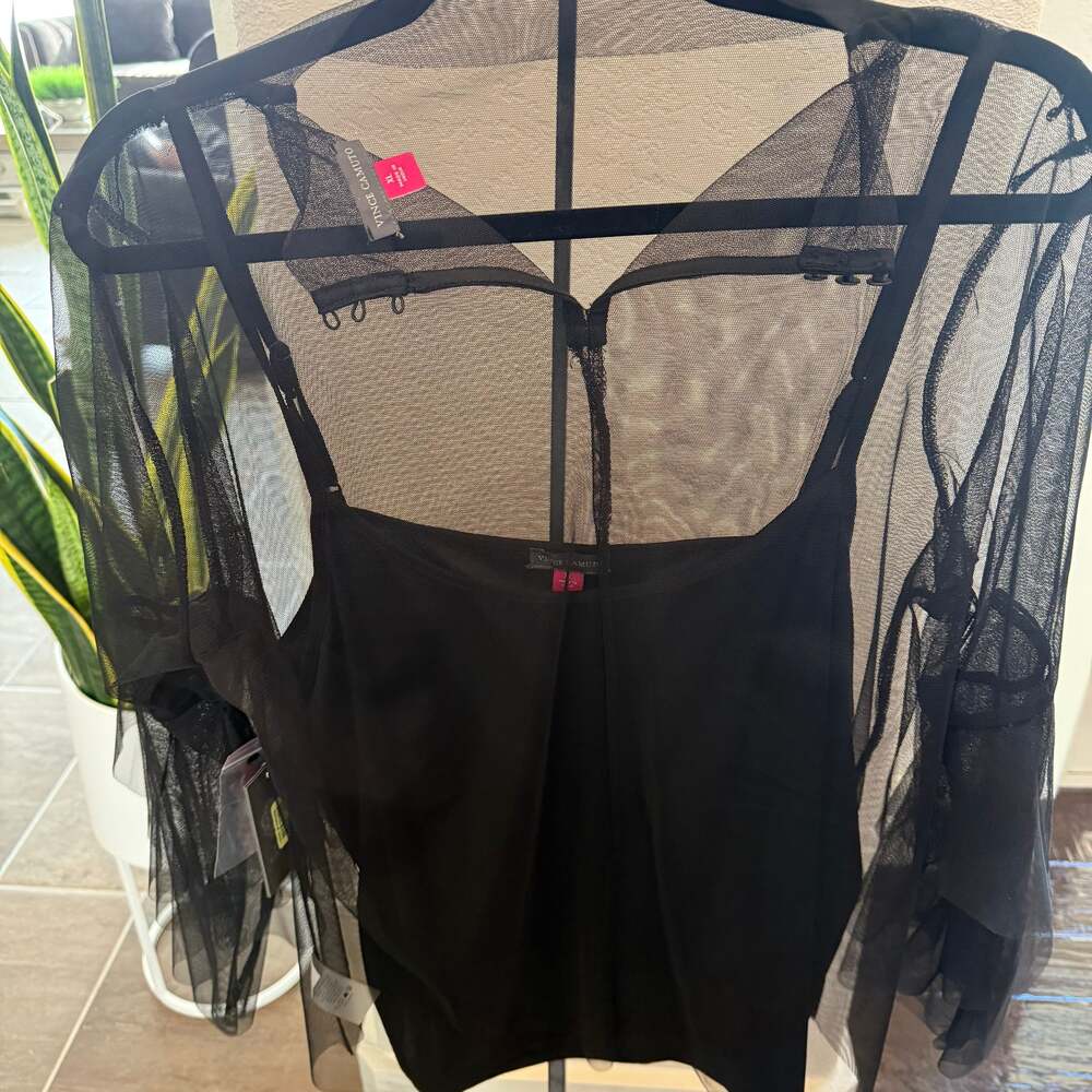 Vince Camuto Womens Black Long Sleeve Ruffle Front Top - Picture 4 of 6